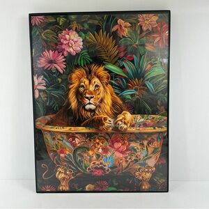 Lion in Floral Bathtub Wall Art - Bold Multicolor Print